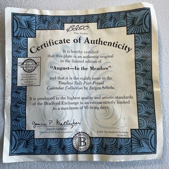 August - In The Meadow Plate Cat Kitten By Jurgen Scholz Timeless Tails 1999 - Picture 7 of 10